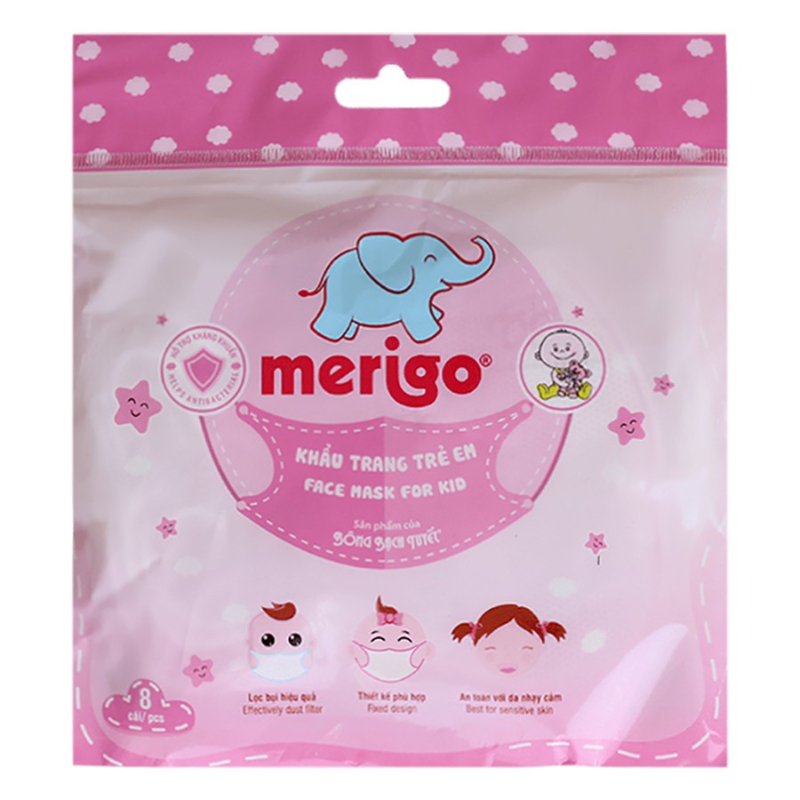 Khẩu Trang 3D Trẻ Em MERIGO Bông Bạch Tuyết (Bịch 8 Cái)