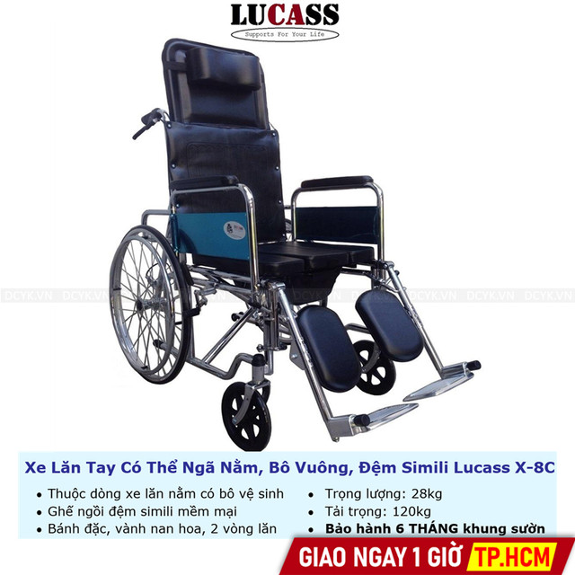 Xe Lăn Nằm Đa Năng, Bô Vuông, Đệm Simili Lucass X-8C (X8C)