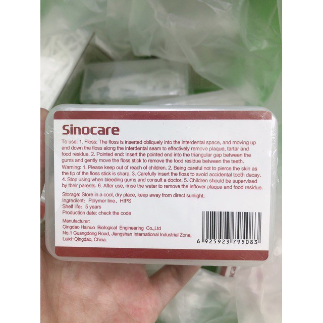 Hộp Tăm Chỉ Kẽ Răng Sinocare Floss Pick (Hộp 50 Cây)