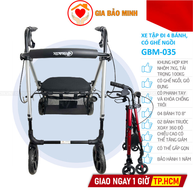 Xe Tập Đi 4 Bánh, Có Ghế, Thắng Tay, Giỏ Đựng GBM-035