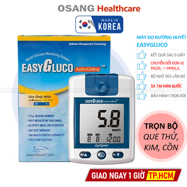 [TRỌN BỘ] Máy Đo Đường Huyết Easy Gluco (EasyGluco) (+25 Que, Kim, Cồn)