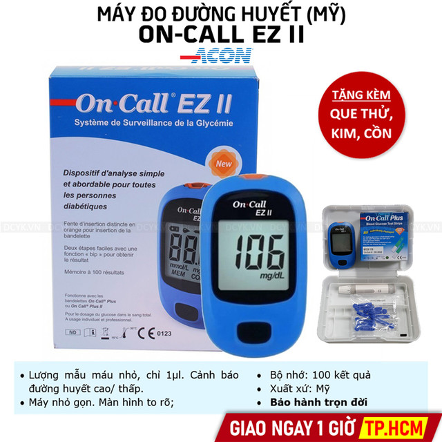 [TẶNG QUE, KIM, CỒN] Máy Đo Đường Huyết On Call EZ II (+ 25 Que Dạng Vỉ, Kim, Cồn)