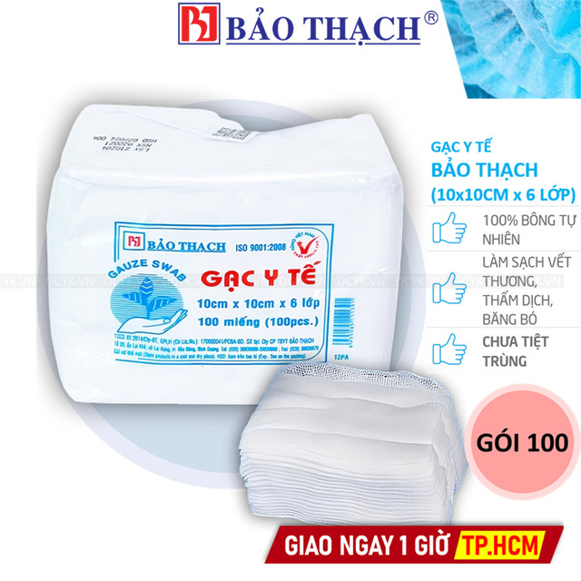 Gạc Y Tế Miếng Chưa Tiệt Trùng Bảo Thạch 10x10cm x 6 Lớp (Bịch 100 Miếng)