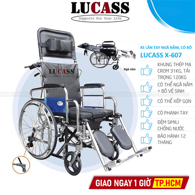 Xe Lăn Nằm Có Bô, Đệm Simili Lucass X-607 (X607)