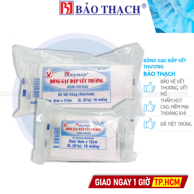 Bông Gạc Đắp Vết Thương Bảo Thạch (Gói 10 miếng)
