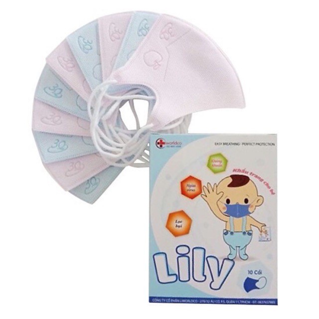 Khẩu Trang 3D Em Bé Lily Liworldco (Hộp 10 cái)