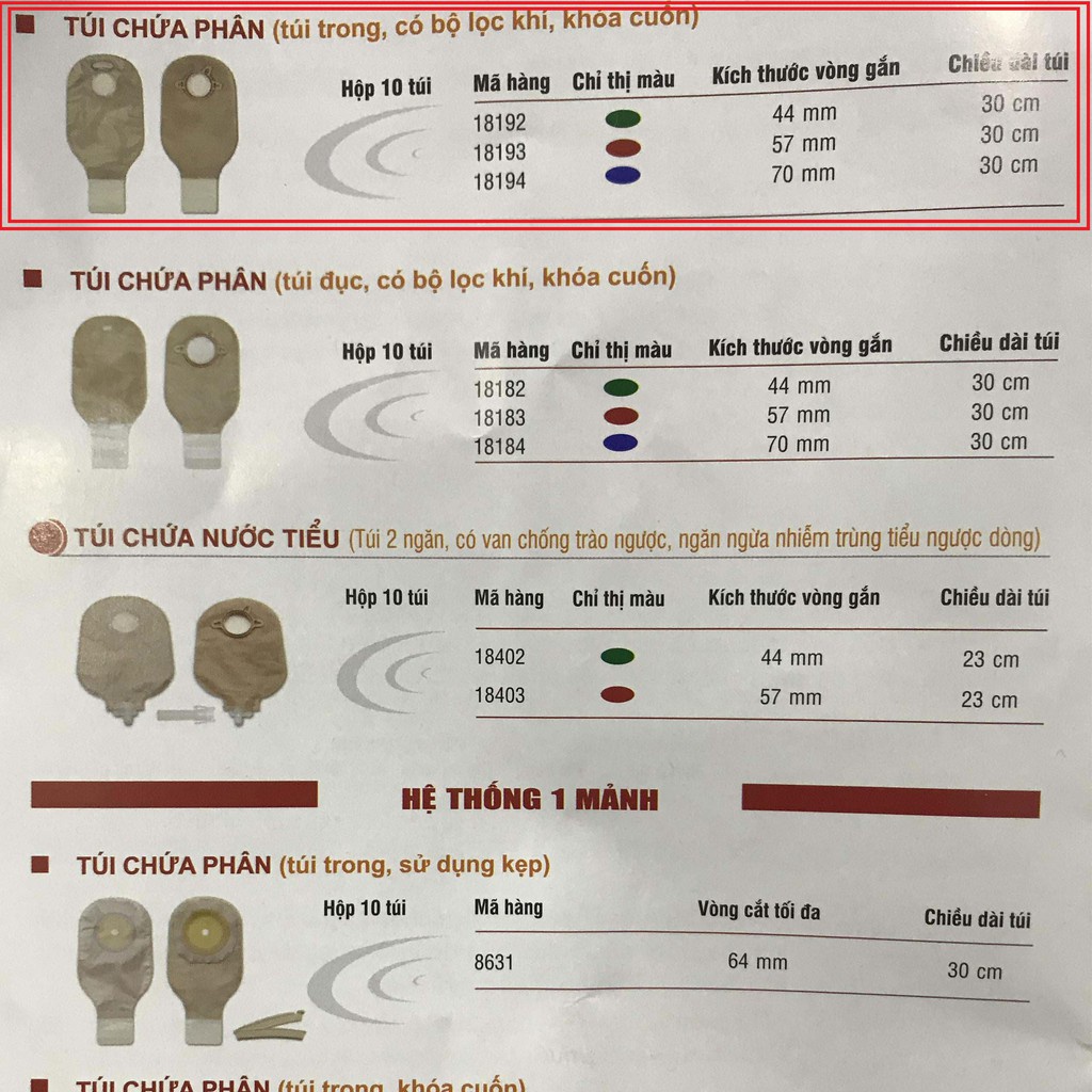 Túi Hậu Môn Nhân Tạo 2 Mảnh Hollister 18192 18193 18194 (Trong, Lọc Khí, Khóa Cuốn)