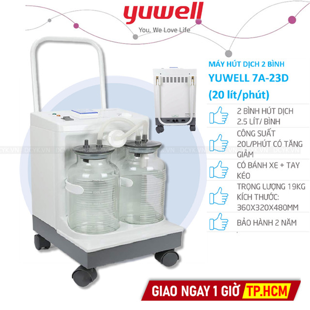 Máy Hút Dịch 2 Bình Công Suất Lớn Yuwell 7A-23D (20L)
