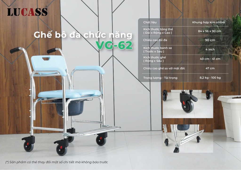 Ghế Bô Tắm Đa Năng Có Bánh Xe Lucass VG62 - Mã cũ: X-62 (X62)