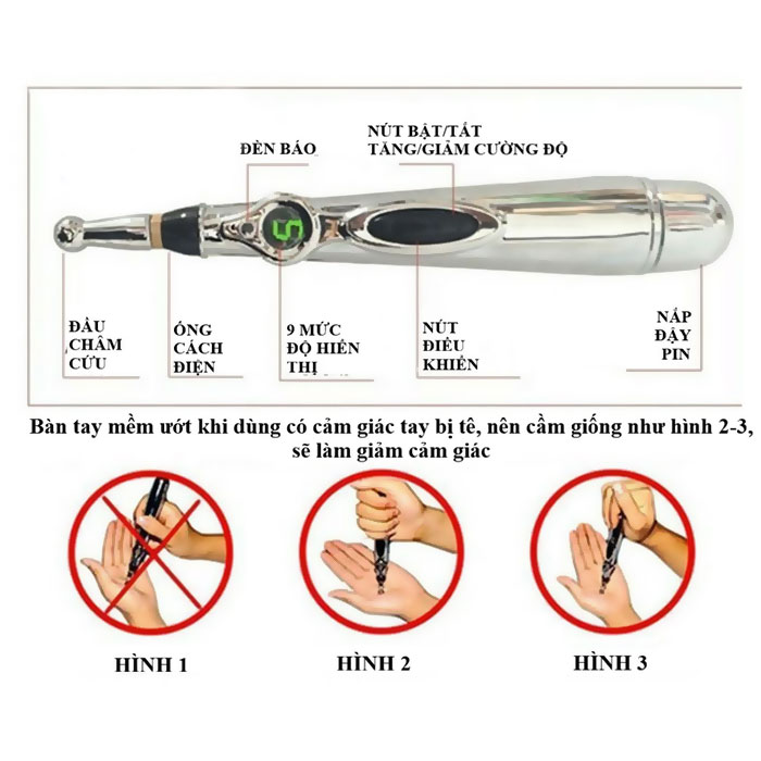 Bút Dò Huyệt Châm Cứu Xung Điện Massager Pen W-912 (3 Đầu)