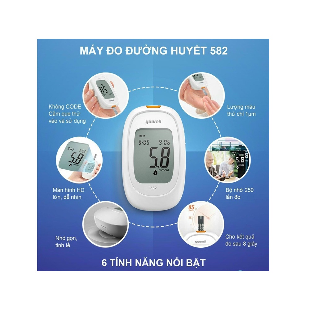 [TRỌN BỘ] Máy Đo Đường Huyết Yuwell Accusure 582 [+ 50 QUE, 50 KIM, CỒN]