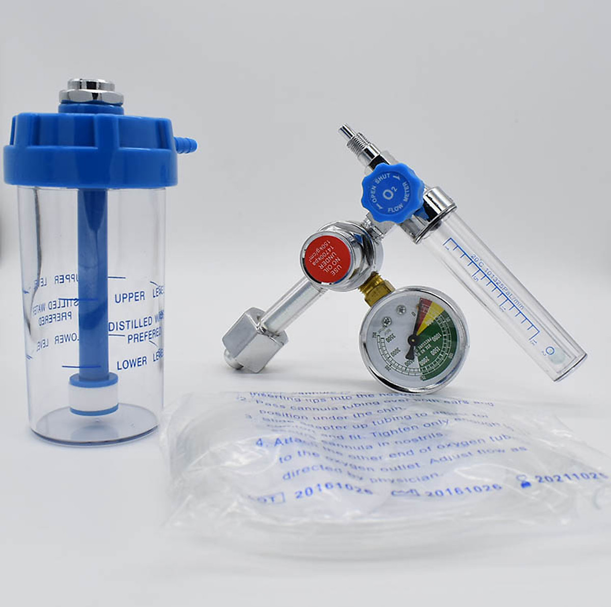 Đồng Hồ Oxy Y Tế Greetmed / PA Medical (Có Bình Tạo Ẩm)