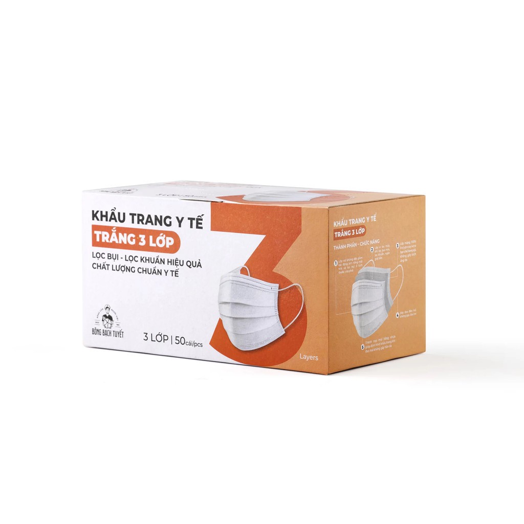 Khẩu Trang Y Tế Bông Bạch Tuyết (Hộp 50 Cái - 3 Lớp)