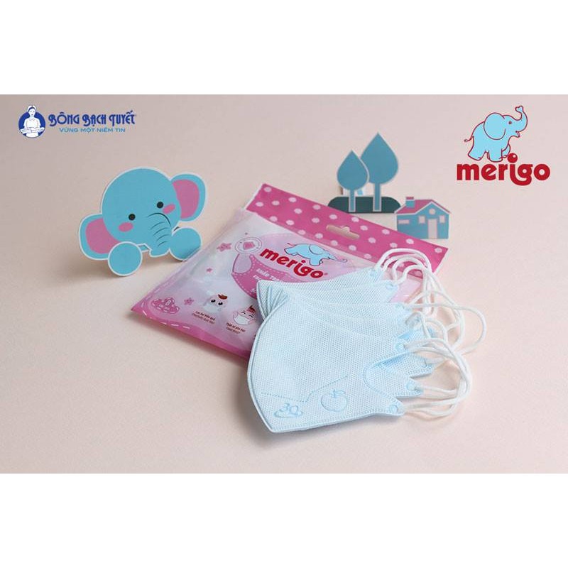 Khẩu Trang 3D Trẻ Em MERIGO Bông Bạch Tuyết (Bịch 8 Cái)