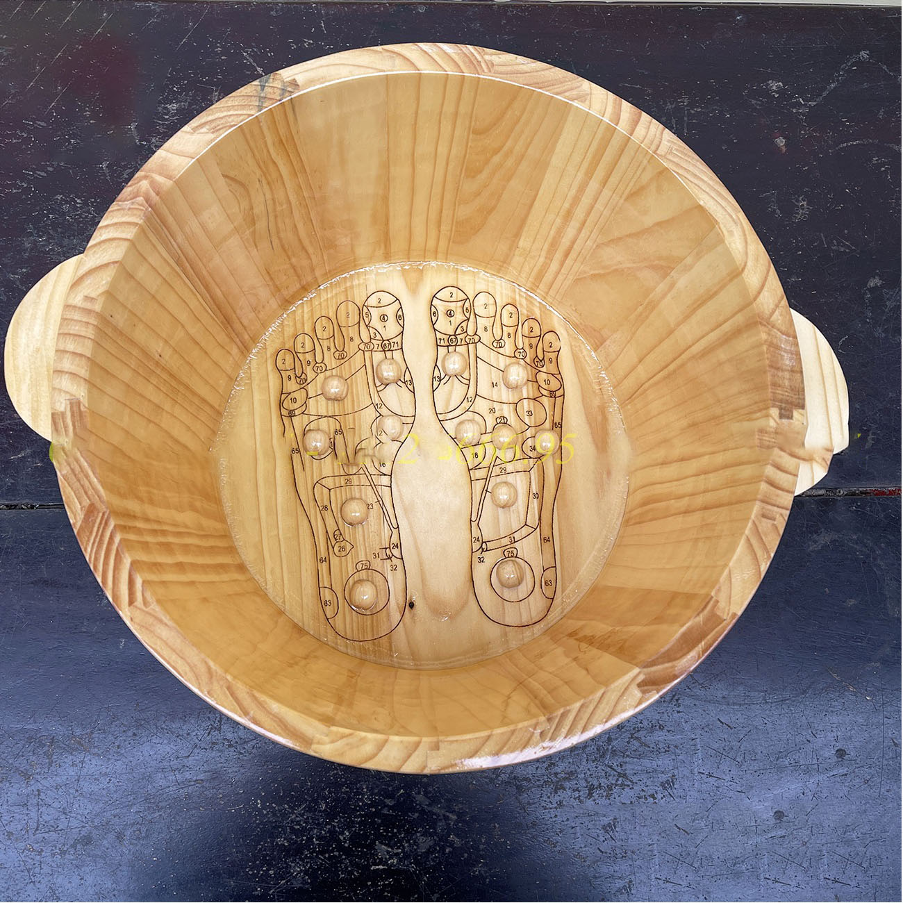 Chậu Ngâm Chân Gỗ (Loại Cao, Hạt Massage Huyệt Đạo Hình Bàn Chân) Thông Tự Nhiên Cao Cấp