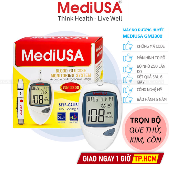[TRỌN BỘ] Máy Đo Đường Huyết MediUSA GM 3300 (+25 Que, Kim, Cồn)