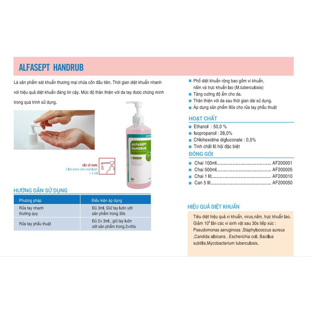 Nước Rửa Tay Khô Alfasept Handrub (Chai Vòi)