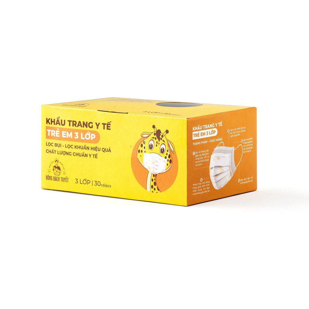 Khẩu Trang Y Tế Trẻ Em Bông Bạch Tuyết (Hộp 30 Cái - 3 Lớp)