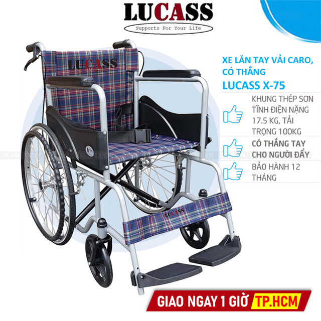 Xe Lăn Tay Vải Ca-rô, Khung Sơn, Có Thắng Lucass X-75 (X75)