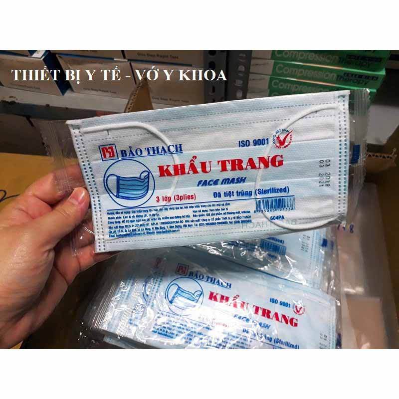 Khẩu Trang Y Tế Bảo Thạch Tiệt Trùng (3 Lớp - Bịch 50 Cái)