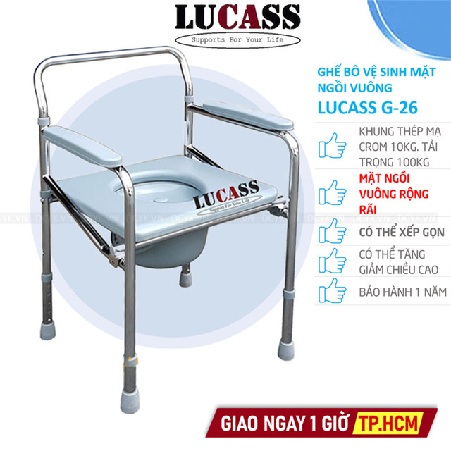 Ghế Bô Vệ Sinh Không Bánh Xe, Mặt Nhựa Vuông, Bô Tròn Lucass G-26 (G26)