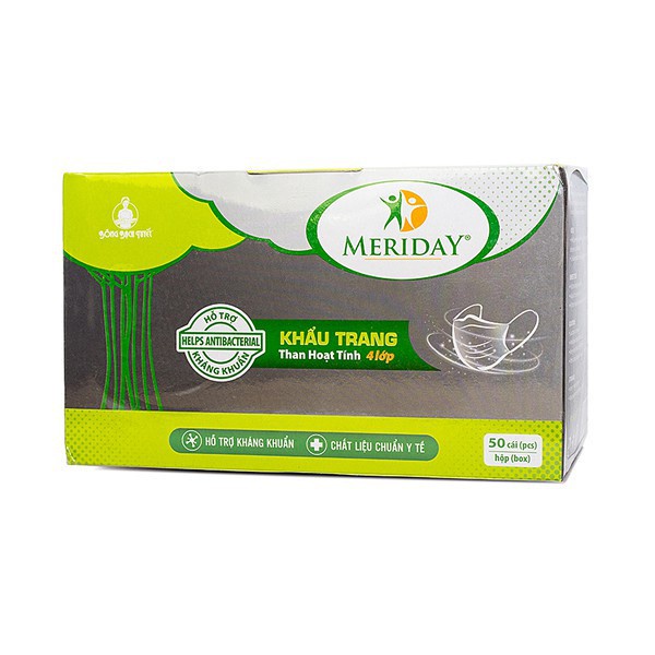 Khẩu Trang Y Tế MERIDAY Bông Bạch Tuyết (4 Lớp - Hộp 50 Cái)