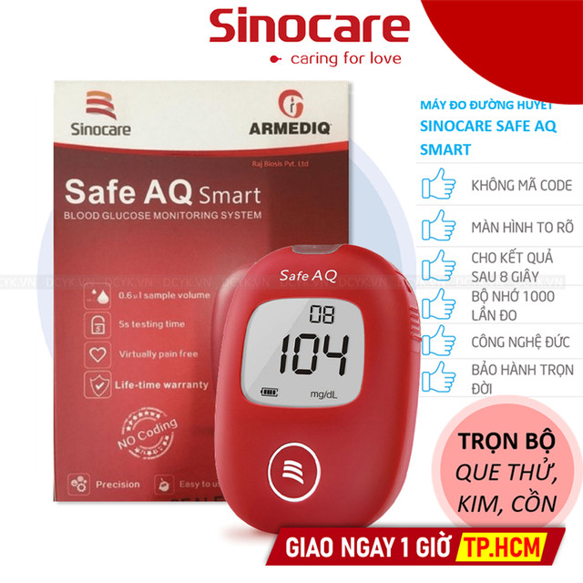 [TẶNG QUE, KIM, CỒN] Máy Đo Đường Huyết Sinocare Safe AQ Smart (MG) (+ 50 Que. Kim, Cồn)