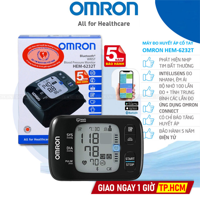 Máy Đo Huyết Áp Cổ Tay Omron HEM-6232T