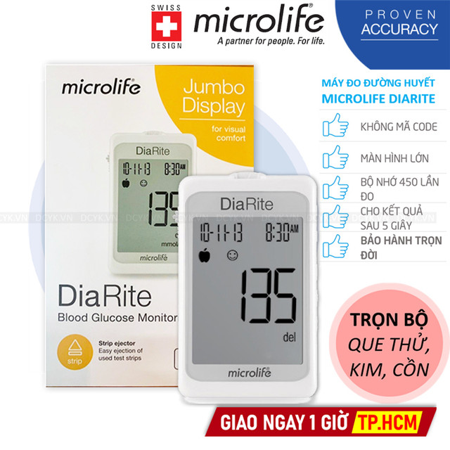 [TRỌN BỘ] Máy Đo Đường Huyết MICROLIFE DiaRite (50 QUE + 50 KIM + CỒN)