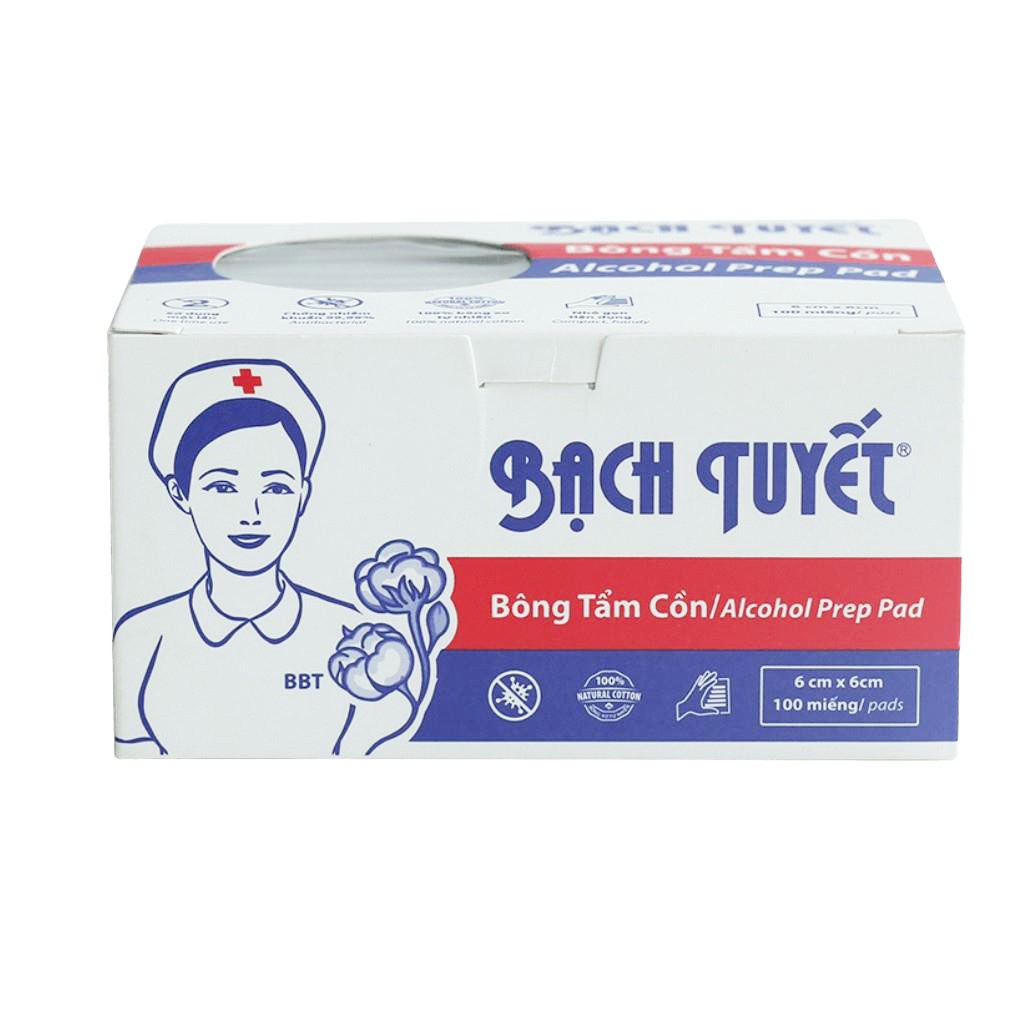 Gạc Tẩm Cồn Bông Bạch Tuyết (Hộp 100 Miếng)