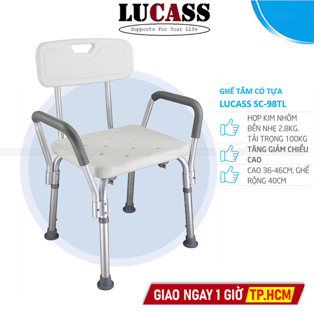 Ghế Tắm Khung Nhôm, Có Tựa Lưng, Tựa Tay, Tăng Giảm Chiều Cao Lucass SC-98TL (SC98TL)