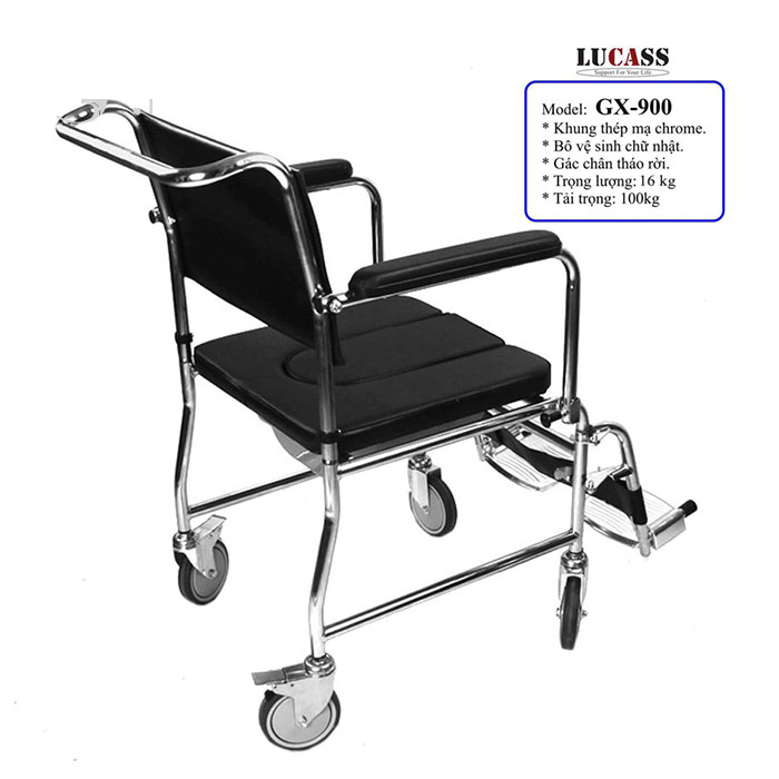 Ghế Bô Vệ Sinh Có Bánh Xe, Đệm Simili, Có Gác Chân, Bô Vuông Lucass GX-900 (GX900)