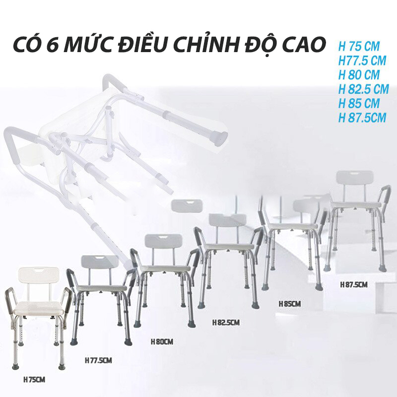 Ghế Tắm Khung Nhôm, Có Tựa Lưng, Tựa Tay, Tăng Giảm Chiều Cao Lucass SC-98TL (SC98TL)