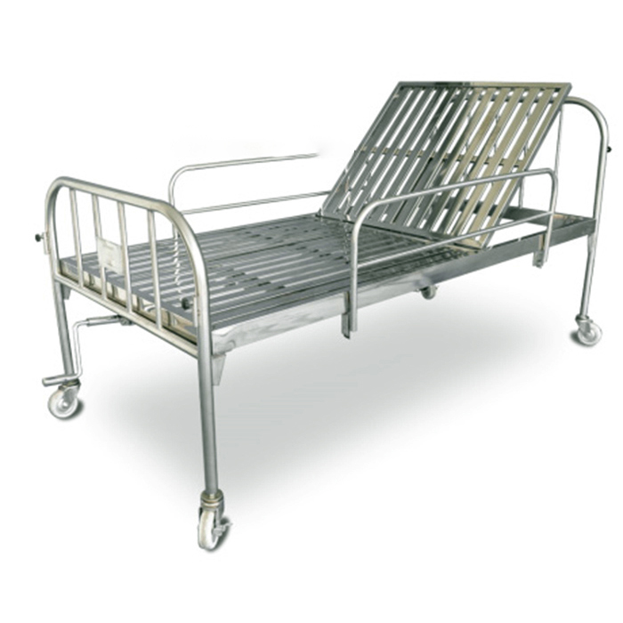 Giường Y Tế Inox Vạc Hộp Sus 201 Việt Nam HL-02 (1 Tay Quay, Có Thanh Chắn, Bánh xe)