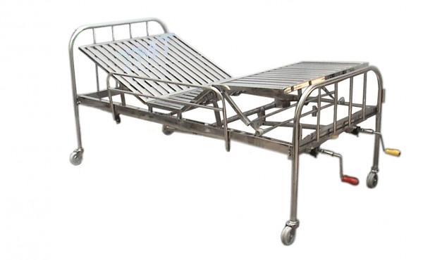 Giường Y Tế Inox Vạc Hộp Sus 201 Việt Nam HL-03 (2 Tay Quay, Có Thanh Chắn, Bánh xe)