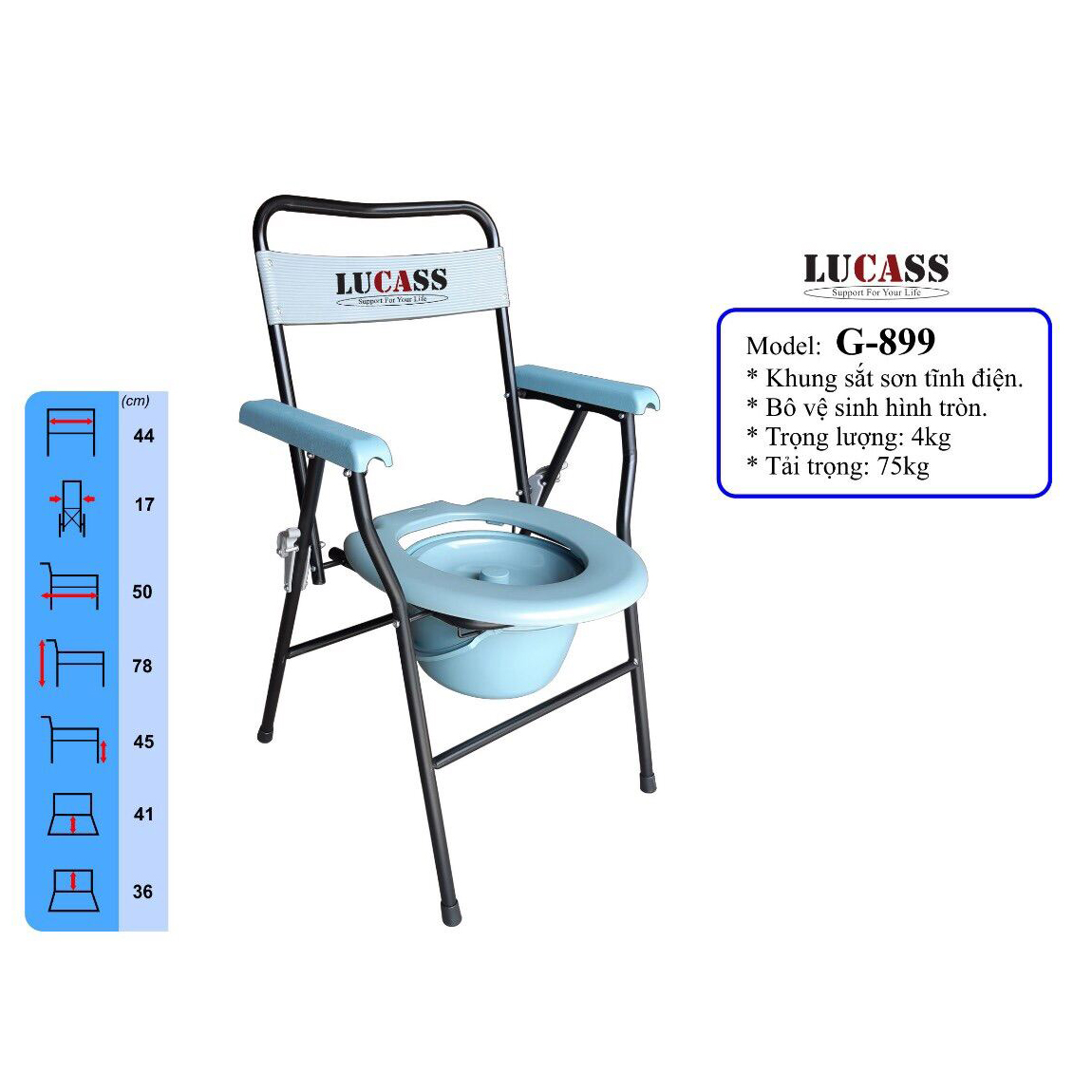 Ghế Bô Vệ Sinh Không Bánh Xe, Khung Sơn, Bô Tròn Lucass G-899 (G899)