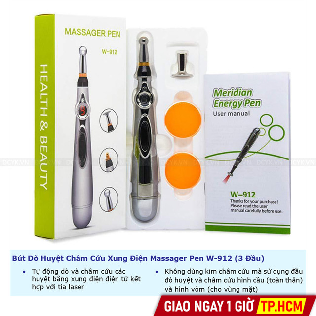 Bút Dò Huyệt Châm Cứu Xung Điện Massager Pen W-912 (3 Đầu)