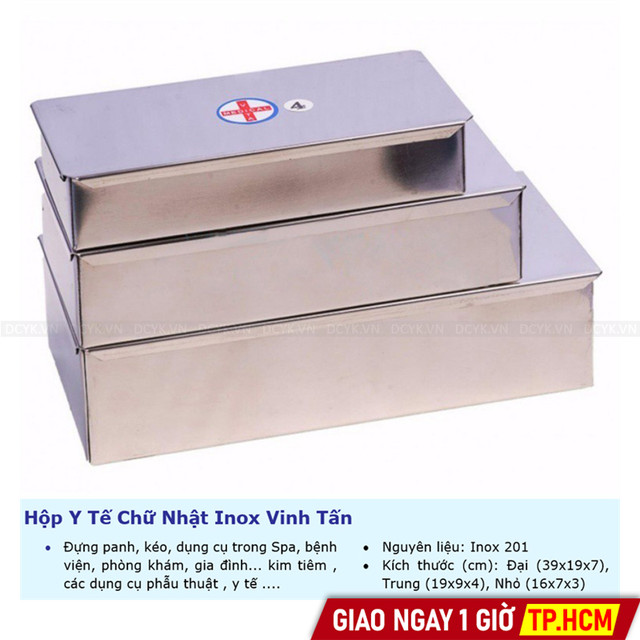 Hộp Y Tế Chữ Nhật Inox Không Ngăn Vinh Tấn (hoặc Tương Đương)