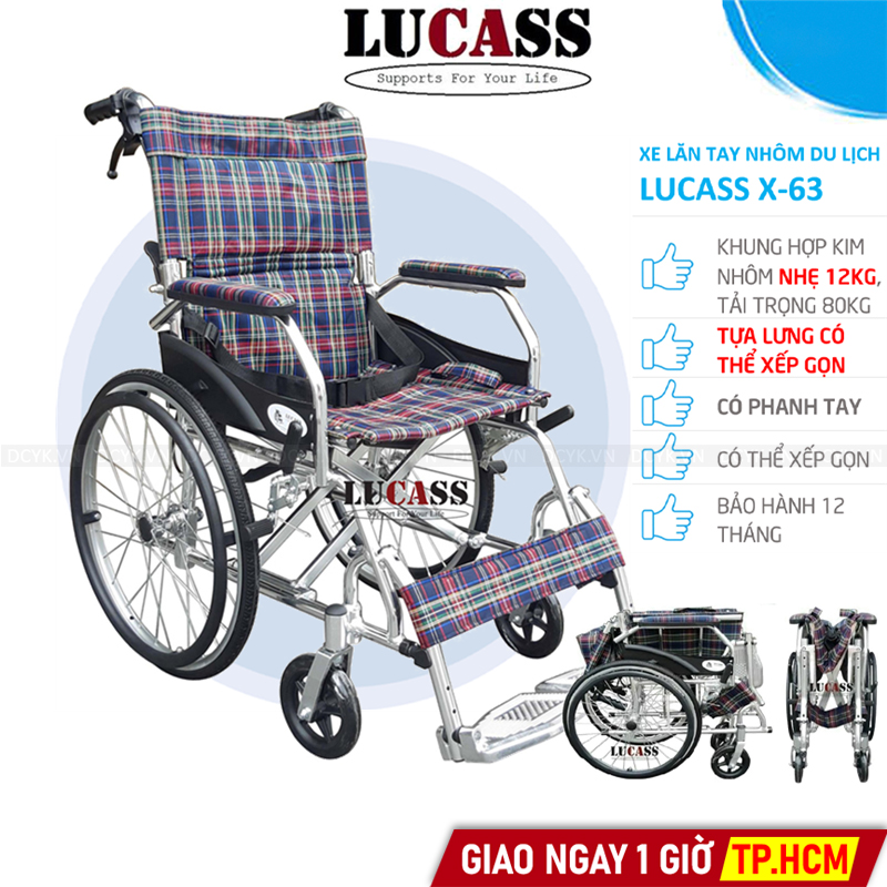 Xe Lăn Tay Du Lịch Khung Nhôm Siêu Nhẹ, Có Thắng Lucass X-63 (X63, X-63L, X-63A)