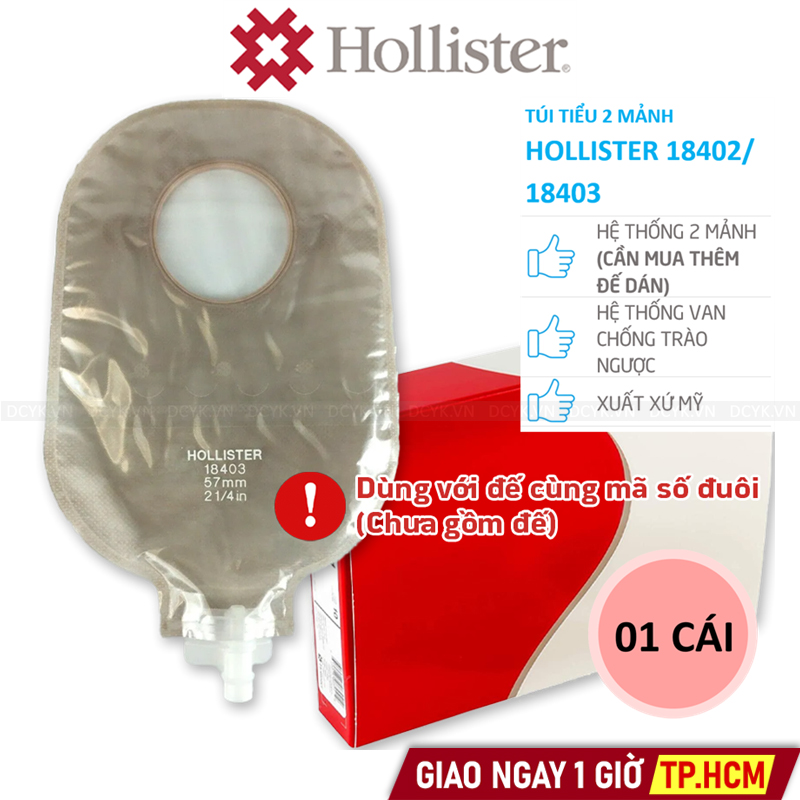 Túi Nước Tiểu Hậu Môn Nhân Tạo 2 Mảnh Hollister 18402 18403 (Van Chống Trào Ngược)