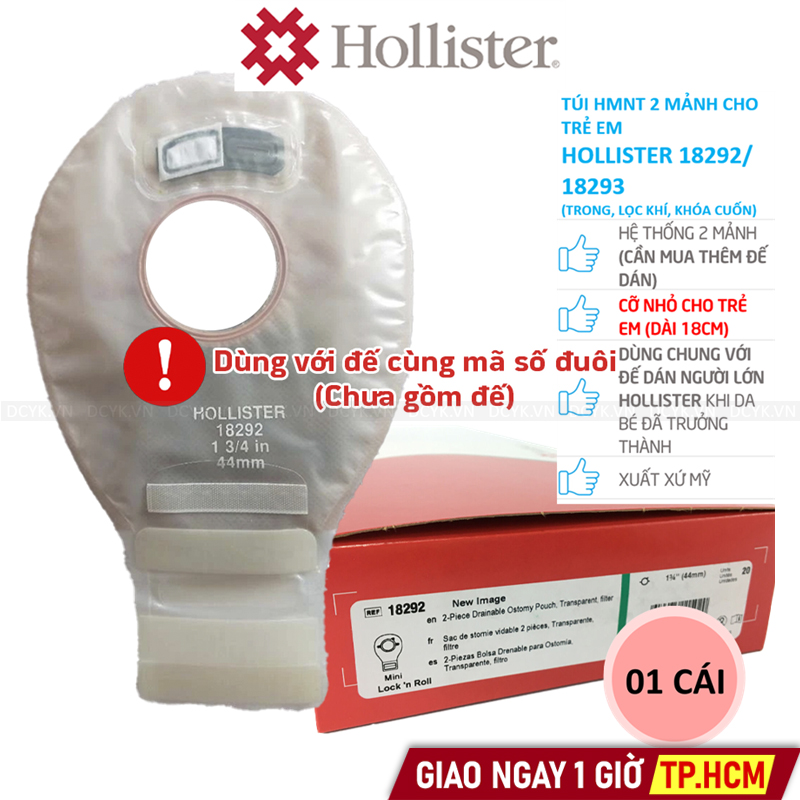 Túi Hậu Môn Nhân Tạo 2 Mảnh Cỡ Nhỏ Cho Trẻ Em Hollister 18292 18293 (Trong, Lọc Khí, Khóa Cuốn)