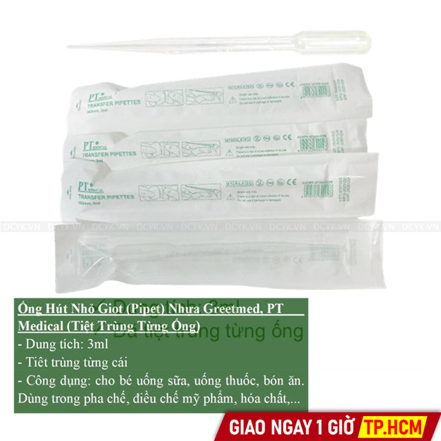 Ống Hút Nhỏ Giọt (Pipet) Nhựa Greetmed, PT Medical (Tiệt Trùng Từng Ống)