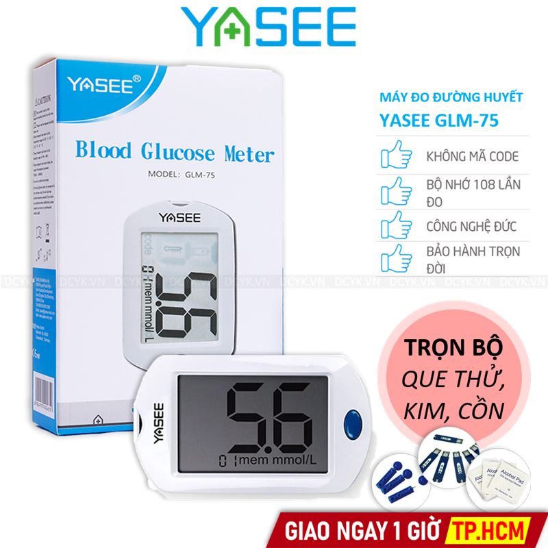 [TẶNG QUE, KIM, CỒN] Máy Đo Đường Huyết Yasee GLM-75 (MG) (+50 Que, Kim, Cồn)