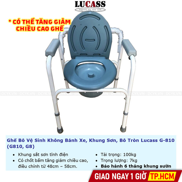 Ghế Bô Vệ Sinh Không Bánh Xe, Khung Sơn, Bô Tròn Lucass G-810 (G810, G8)