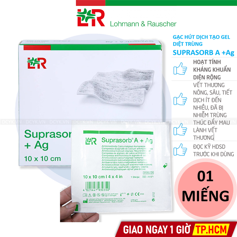 Gạc Kháng Khuẩn Hút Dịch Tạo Gel Tiệt Trùng Suprasorb A +Ag