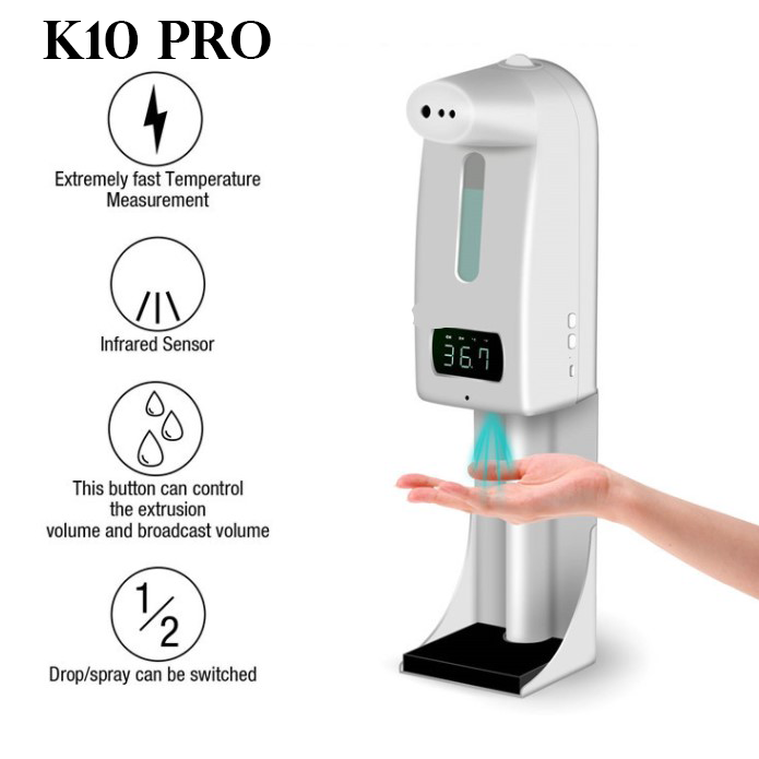 [KÈM CHÂN ĐẾ 2.1M] Máy Xịt Nước Rửa Tay Tự Động Và Đo Nhiệt Độ K10 Pro