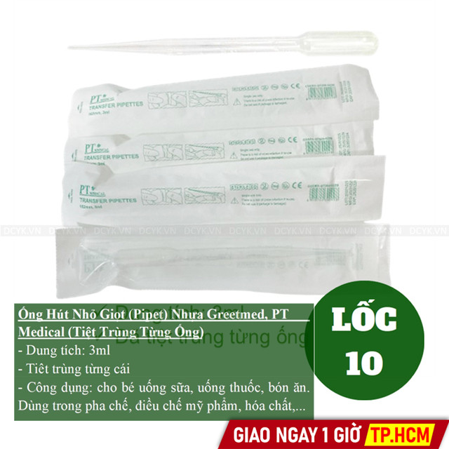 Ống Hút Nhỏ Giọt (Pipet) Nhựa Greetmed, PT Medical (Tiệt Trùng Từng Ống)