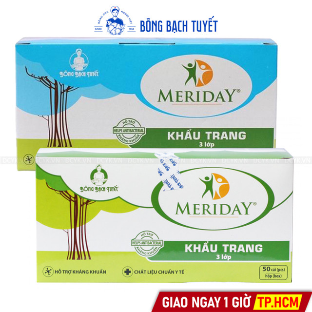 Khẩu Trang Y Tế MERIDAY Bông Bạch Tuyết (3 Lớp - Hộp 50 Cái)