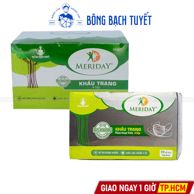 Khẩu Trang Y Tế MERIDAY Bông Bạch Tuyết (4 Lớp - Hộp 50 Cái)