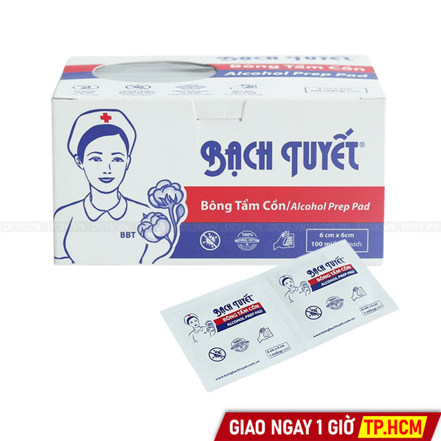 Gạc Tẩm Cồn Bông Bạch Tuyết (Hộp 100 Miếng)